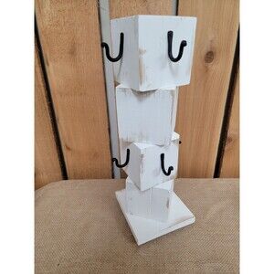 Mug Holder Wooden Rustic Farmhouse Coffee Cup Holds 8 Rotating Base Handmade